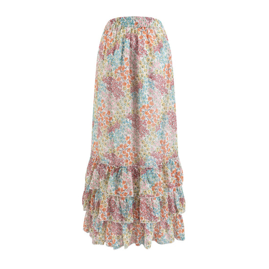 Floral Printed Layered Skirt With Ruffles