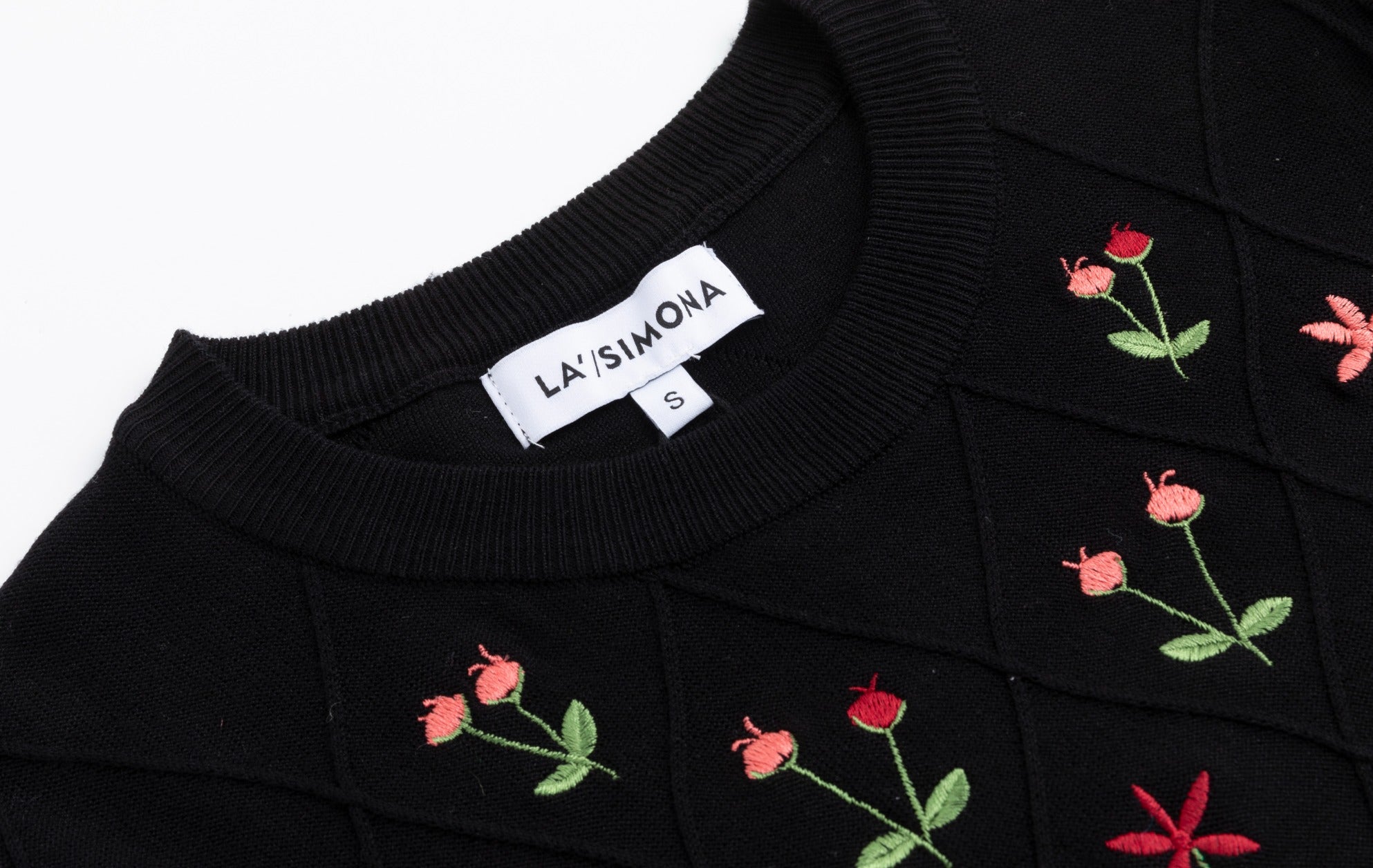 Black Knit Top With Flower Embroidery