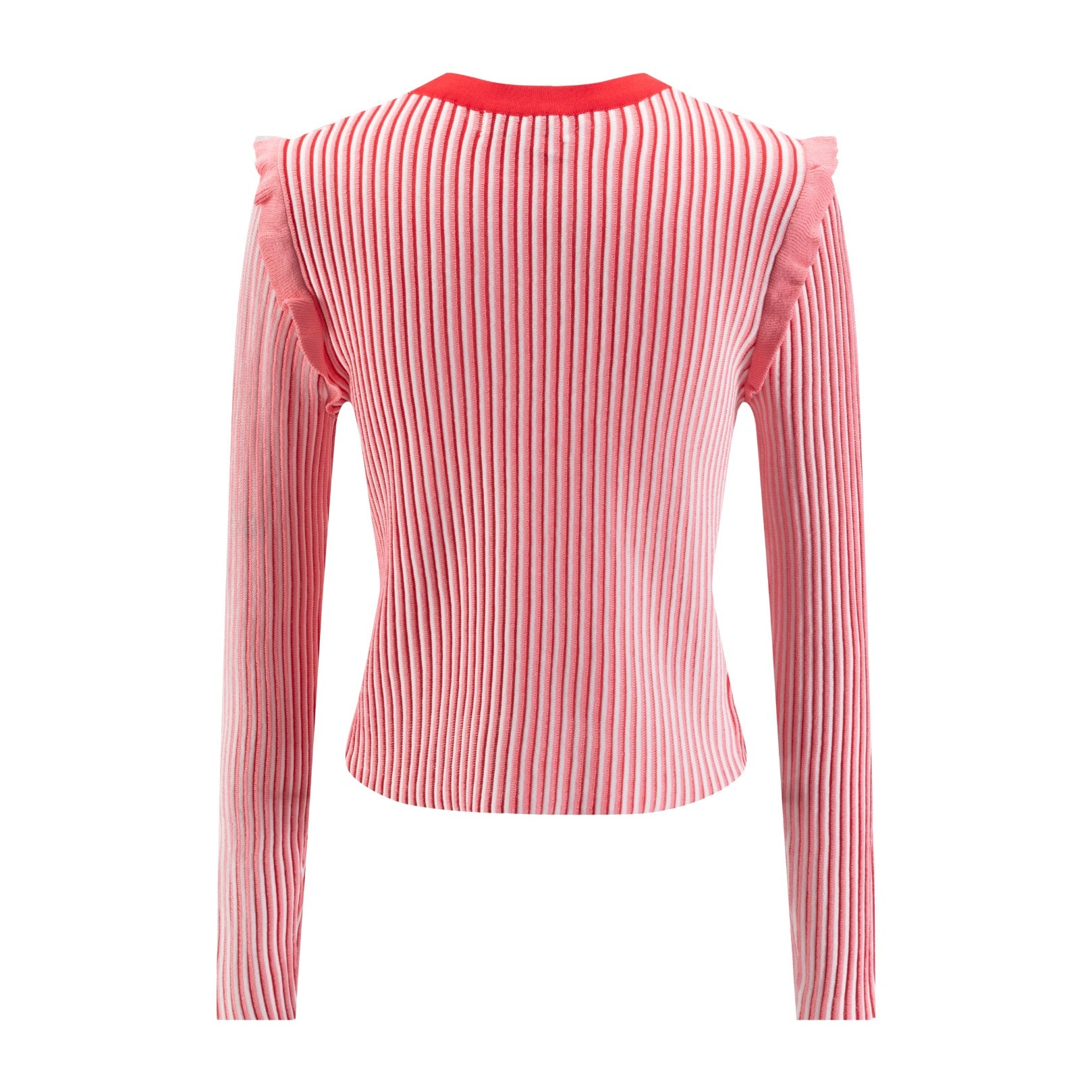 Pink And White Ribbed Knit Sweater