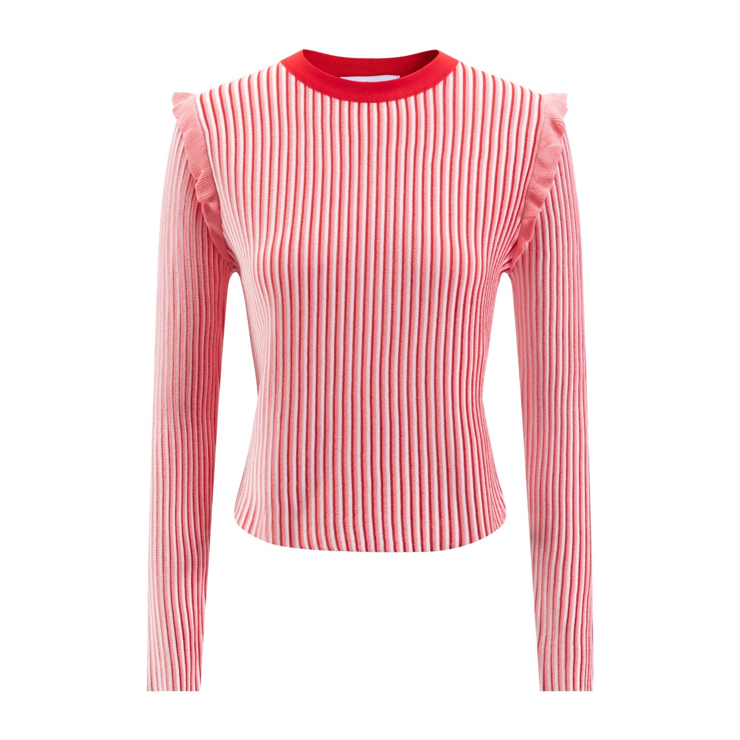 Pink And White Ribbed Knit Sweater