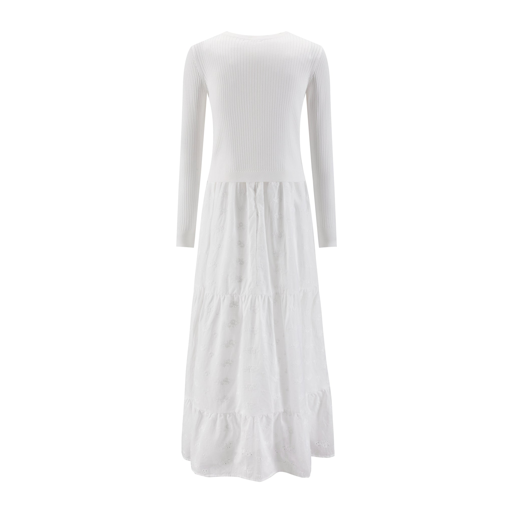 White Eyelet Dress With Knit Overlay