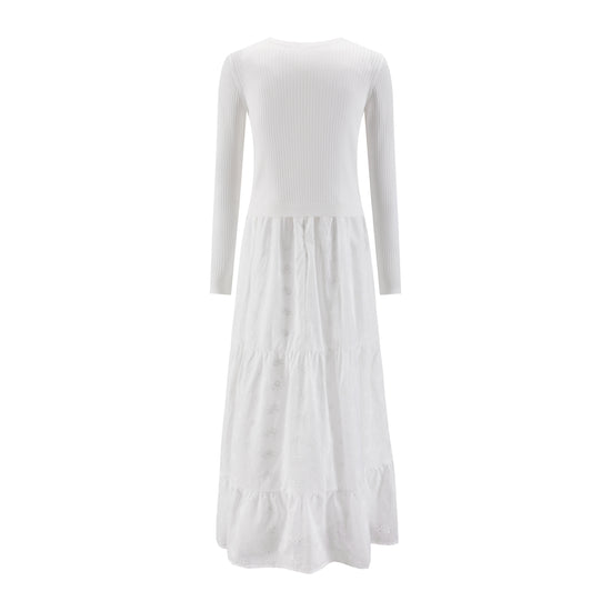 White Eyelet Dress With Knit Overlay