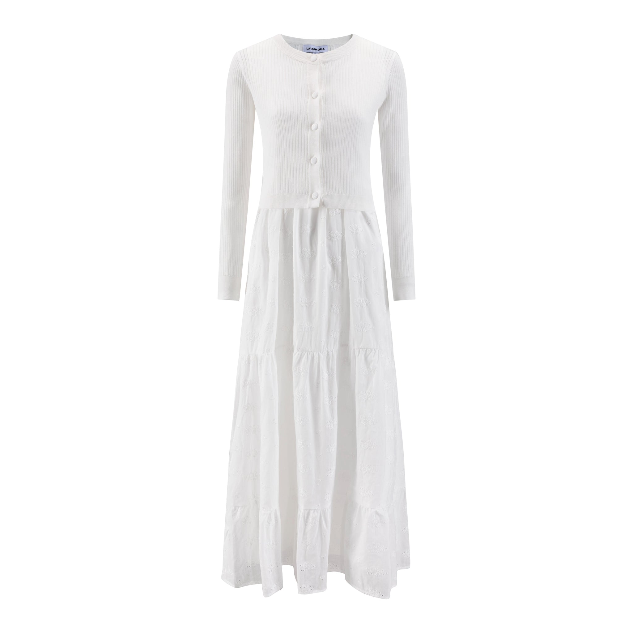 White Eyelet Dress With Knit Overlay