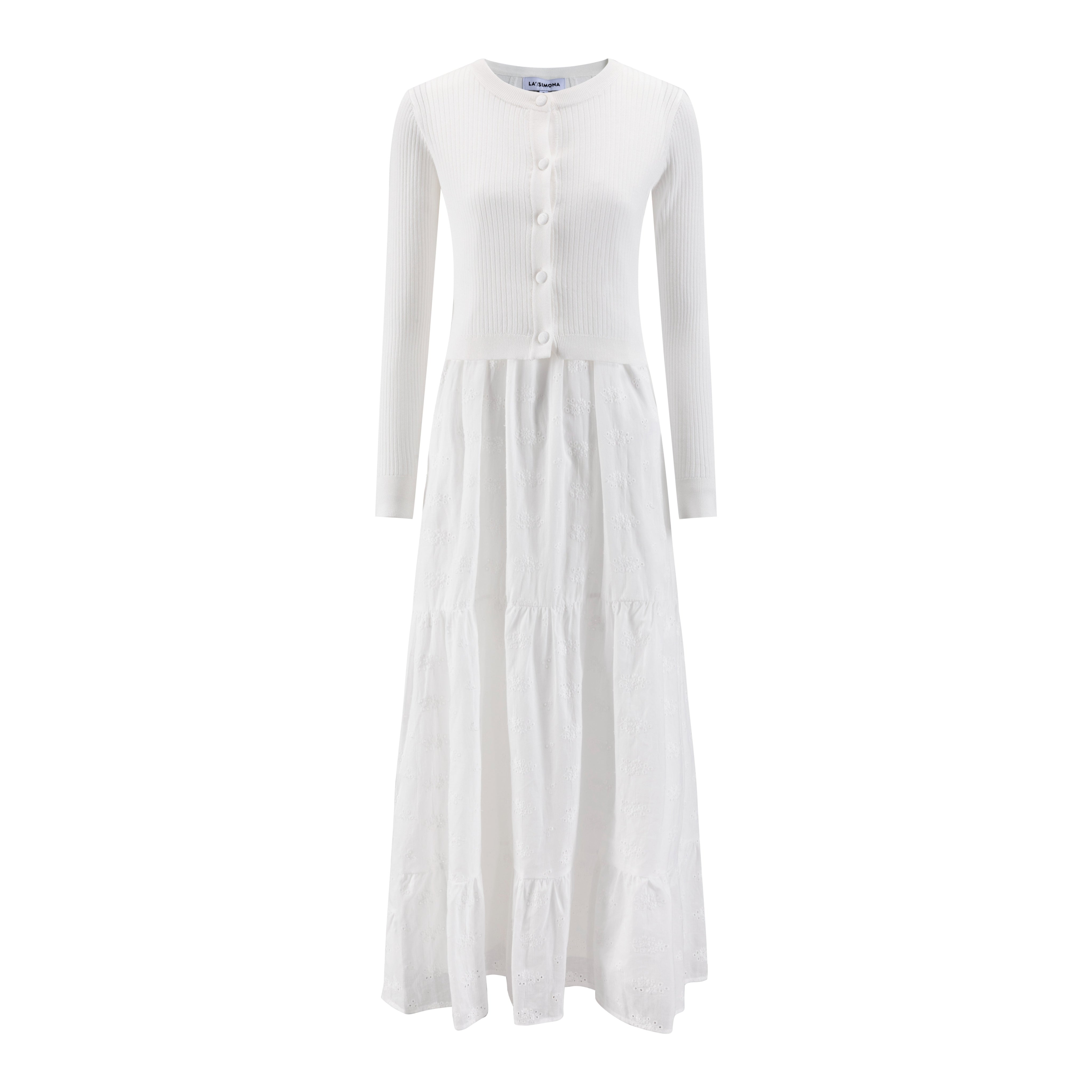 White Eyelet Dress With Knit Overlay