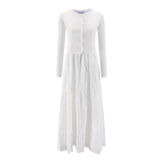 White Eyelet Dress With Knit Overlay