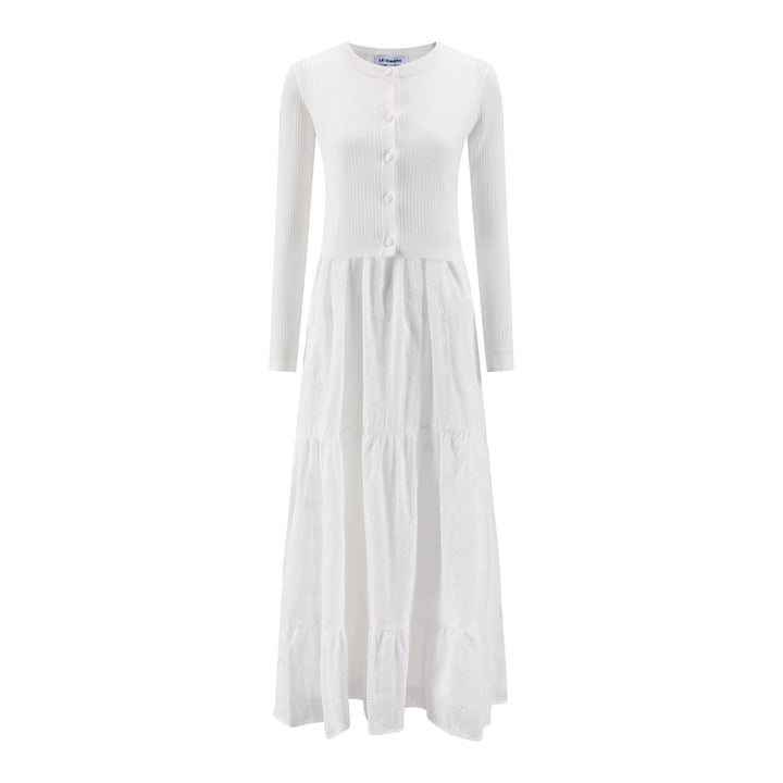 White Eyelet Dress With Knit Overlay