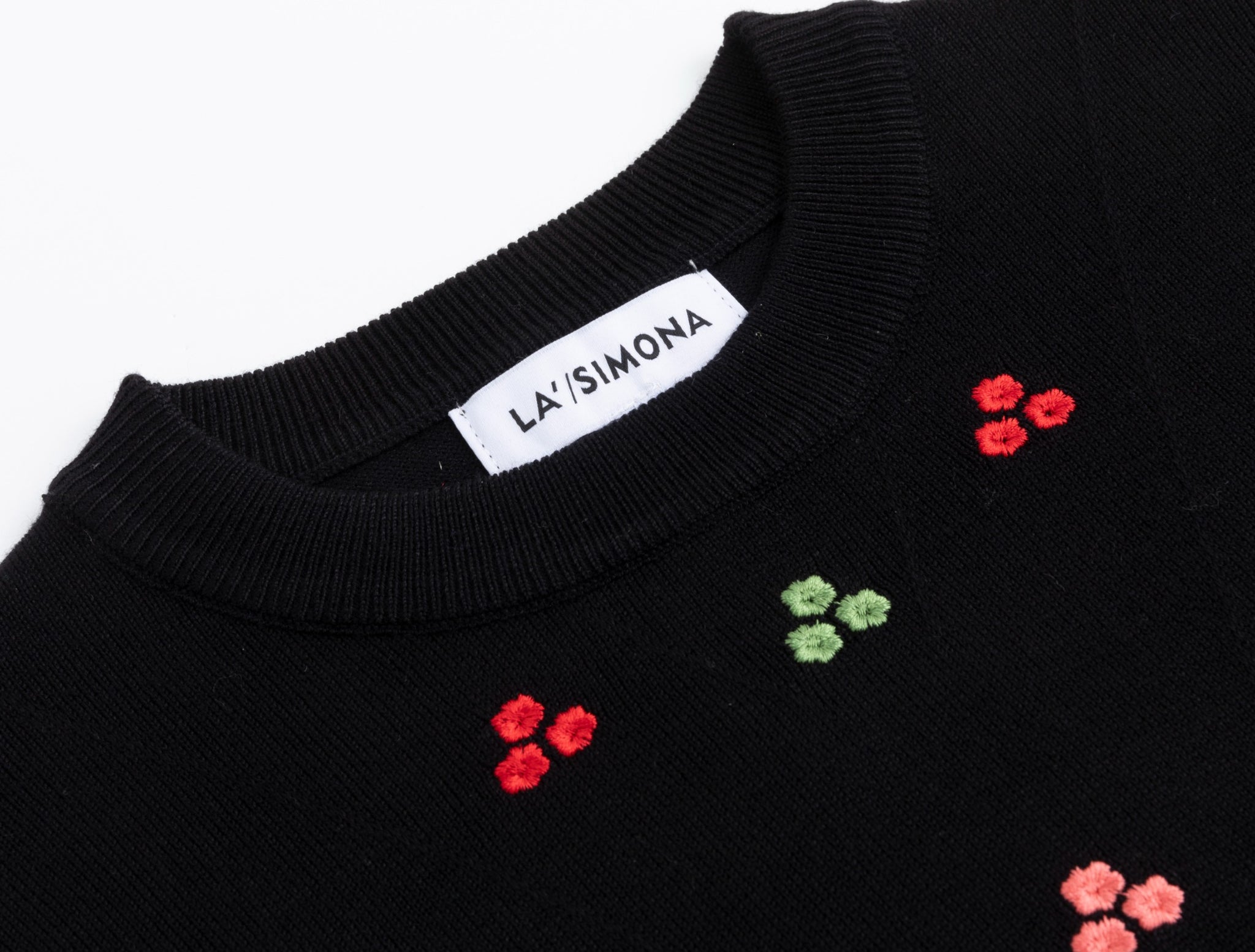 Black Knit Top With Multicolored Flower Embroidery