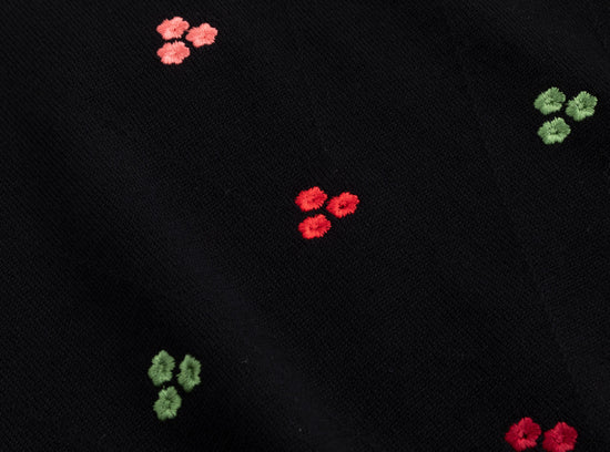 Black Knit Top With Multicolored Flower Embroidery