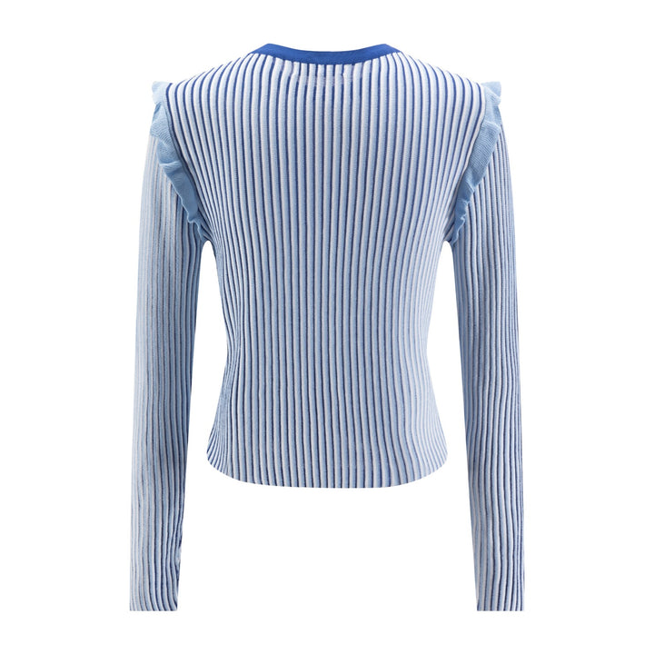 Blue And White Ribbed Knit Sweater