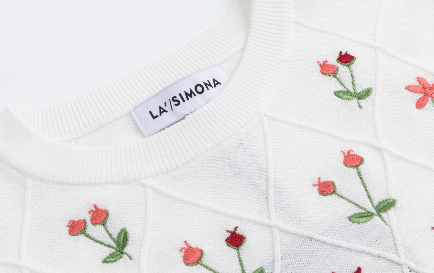 White Knit Top With Flower Embroidery