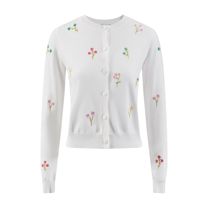 White Cardigan With Floral Embroidery