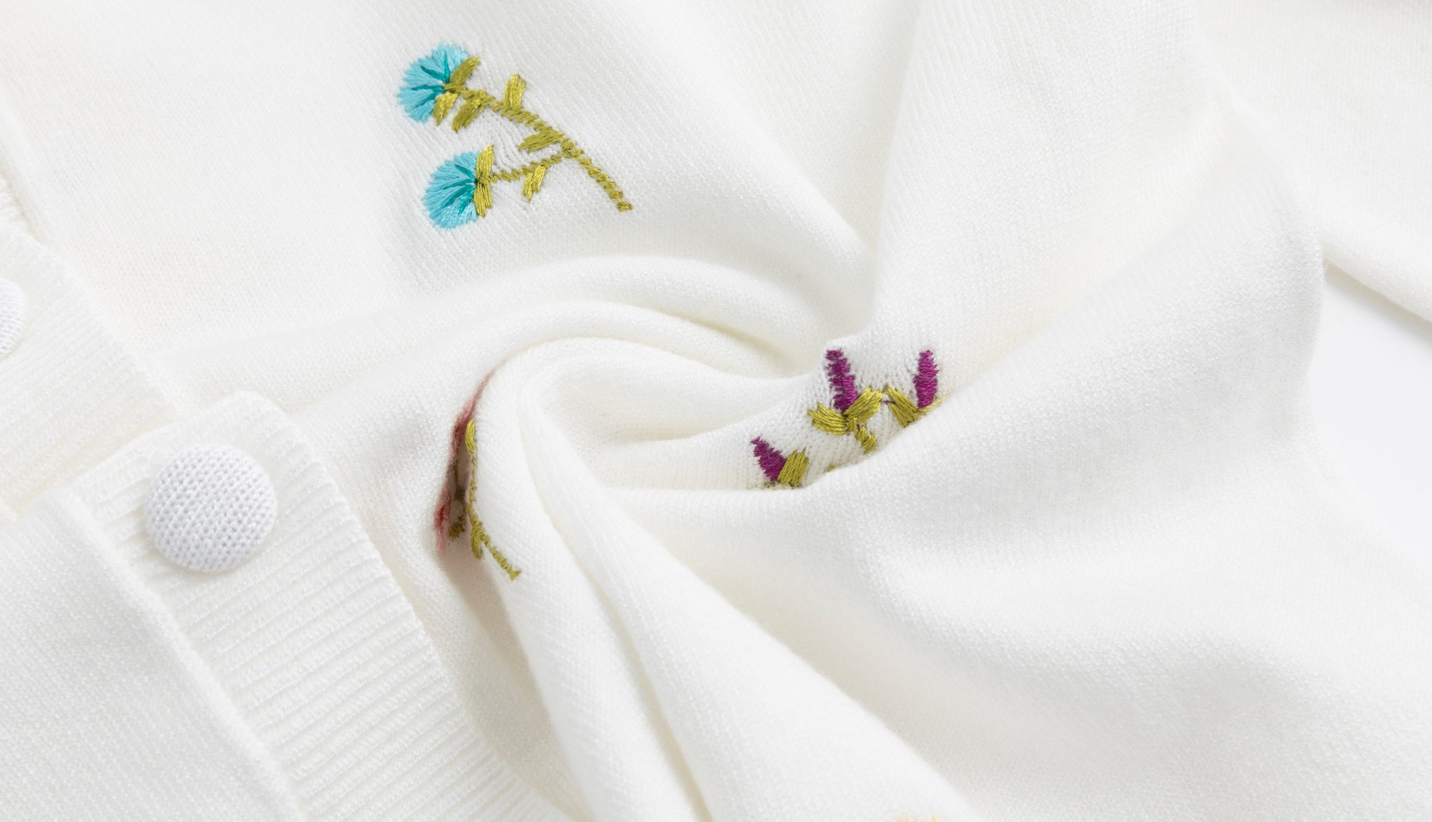 White Cardigan With Floral Embroidery