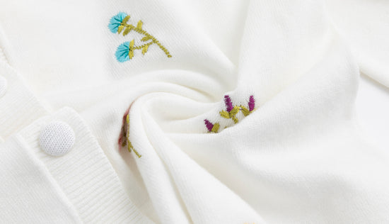 White Cardigan With Floral Embroidery