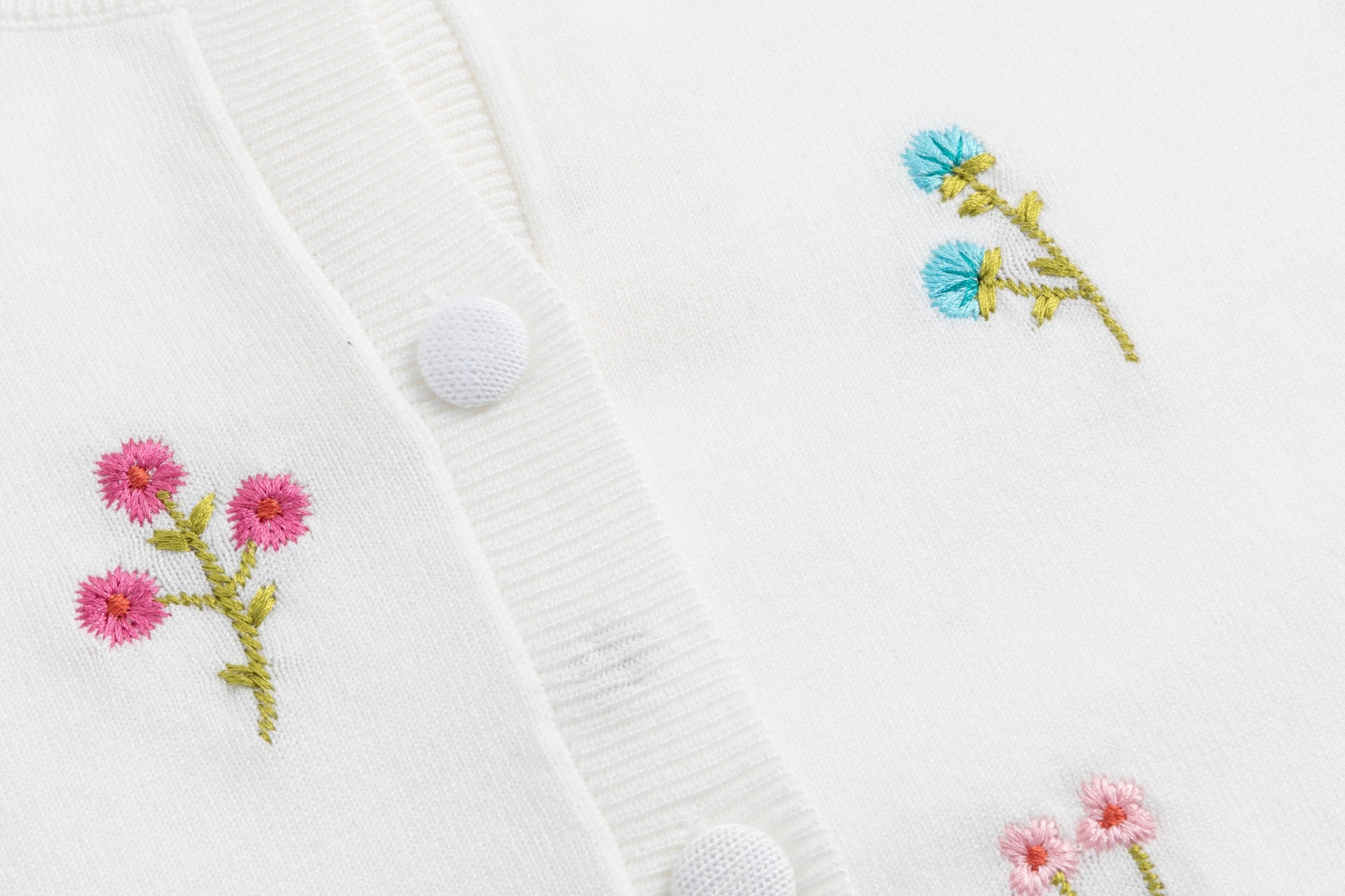 White Cardigan With Floral Embroidery