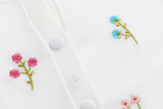 White Cardigan With Floral Embroidery