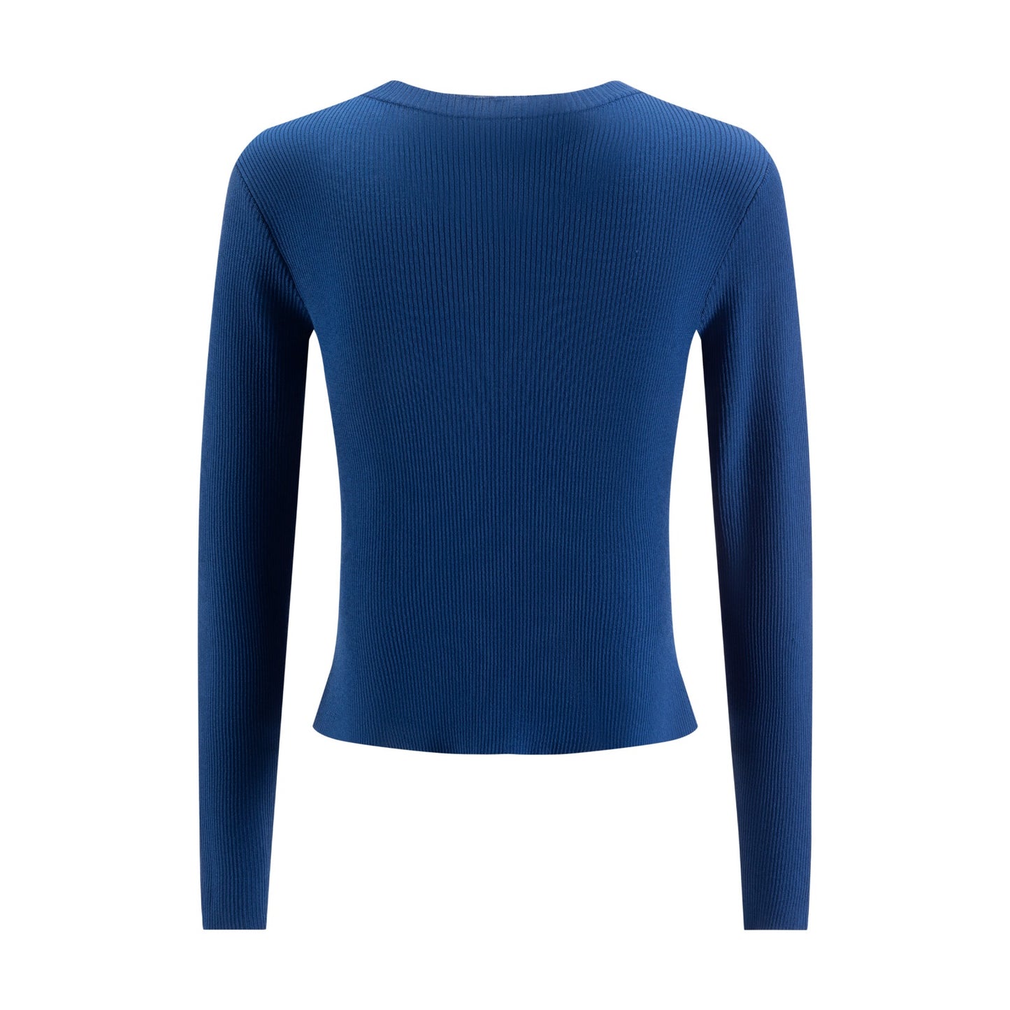 Blue Ribbed Knit V-Neck Sweater