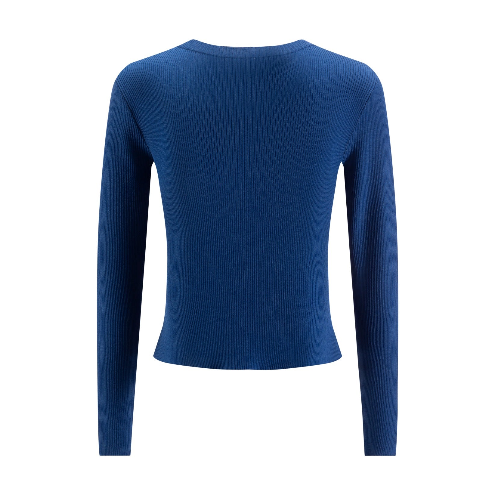 Blue Ribbed Knit V-Neck Sweater