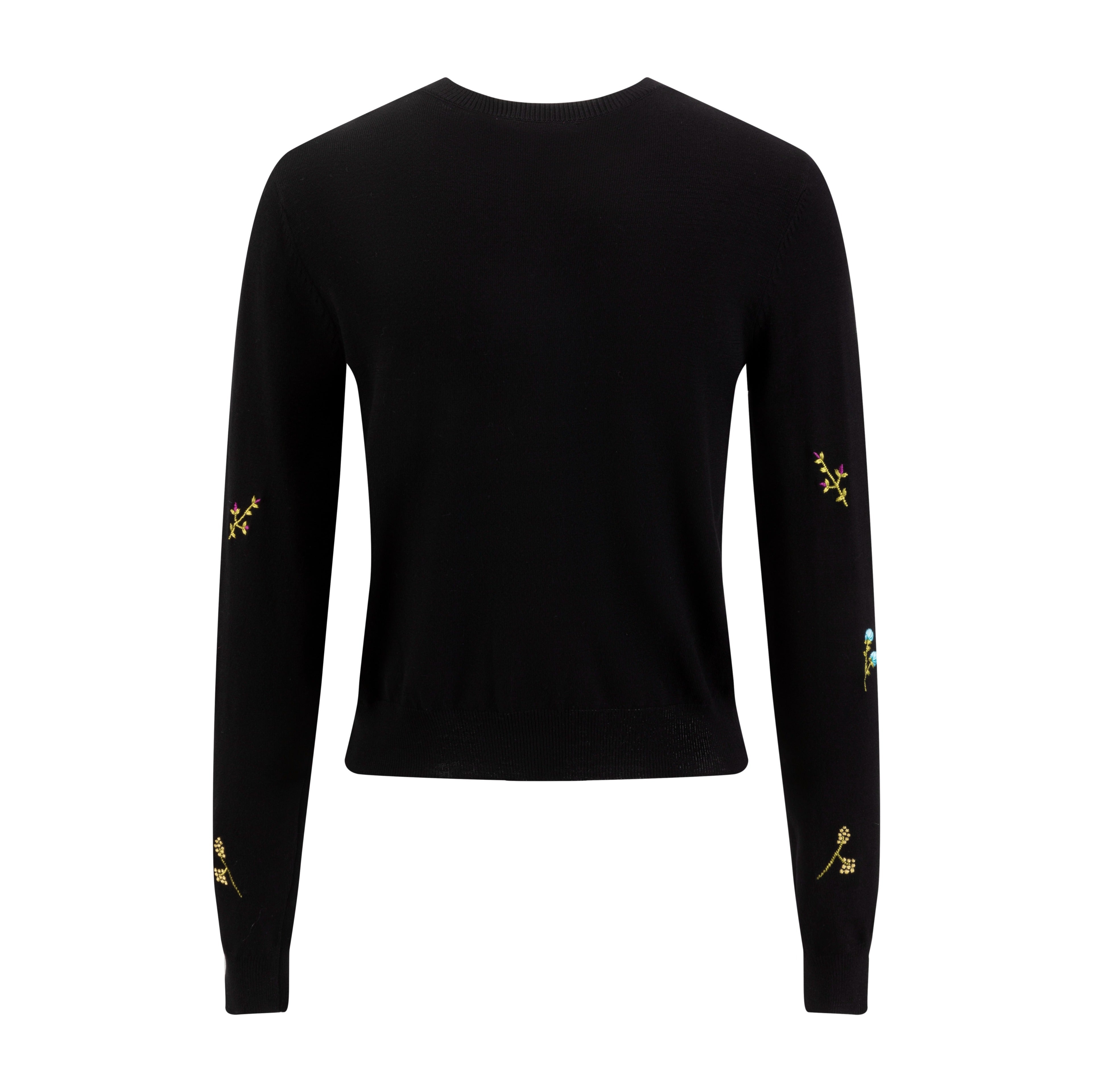 Black Base Cardigan With Floral Embroidery