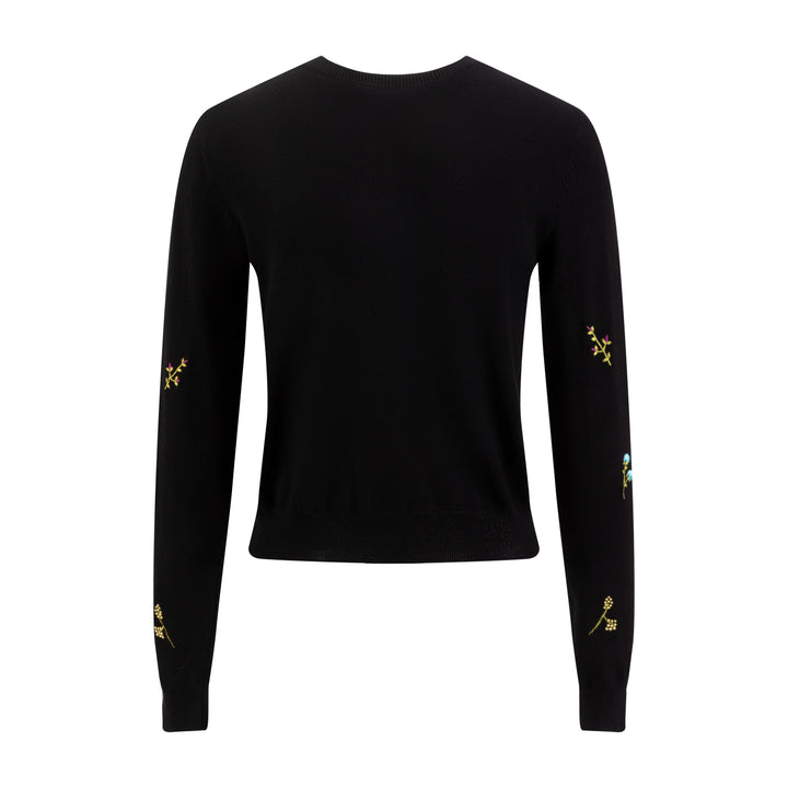 Black Base Cardigan With Floral Embroidery