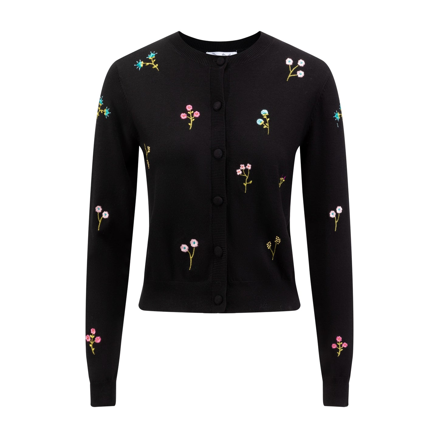 Black Base Cardigan With Floral Embroidery