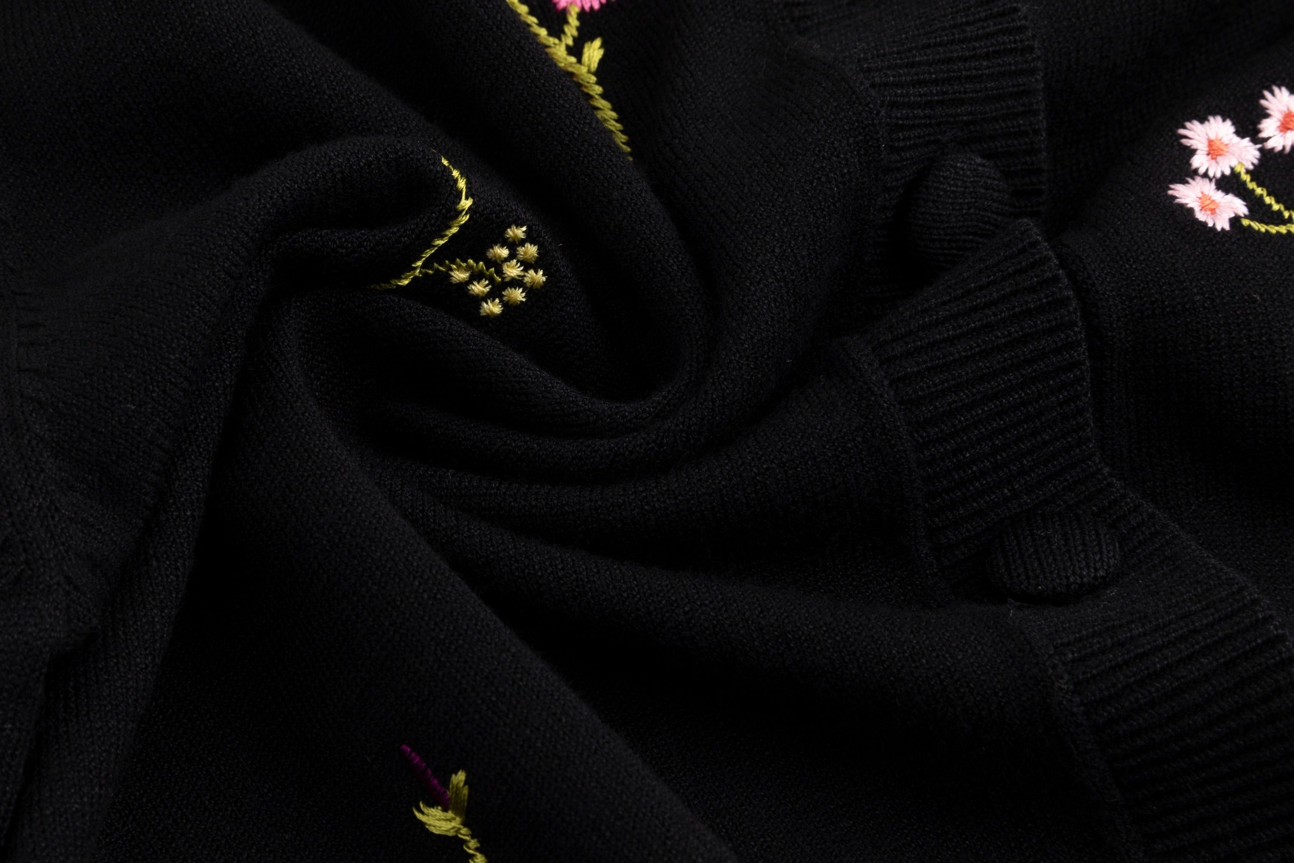 Black Base Cardigan With Floral Embroidery