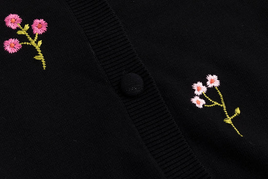 Black Base Cardigan With Floral Embroidery