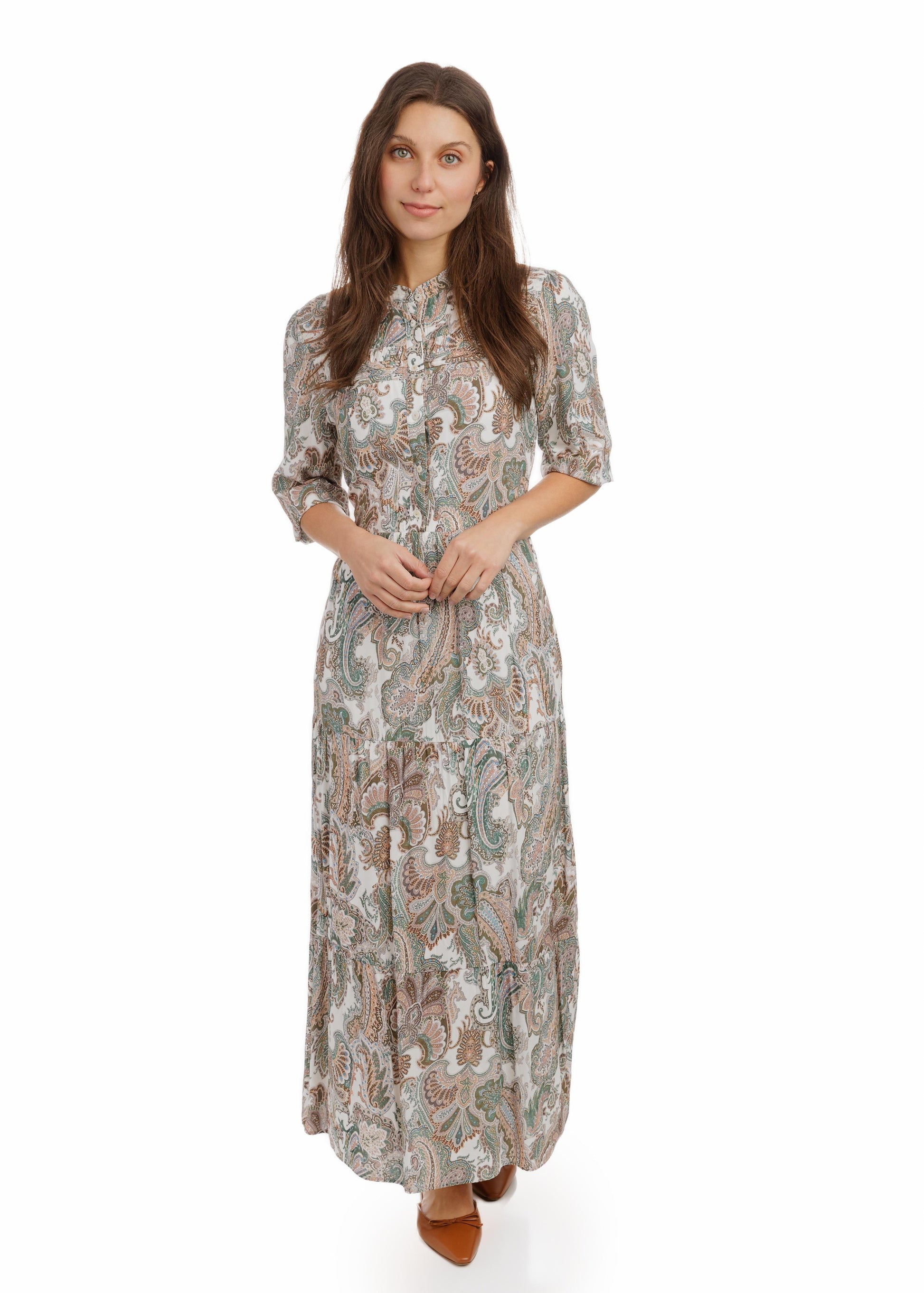 Green Paisley Printed Layer Dress