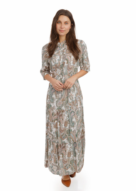 Green Paisley Printed Layer Dress