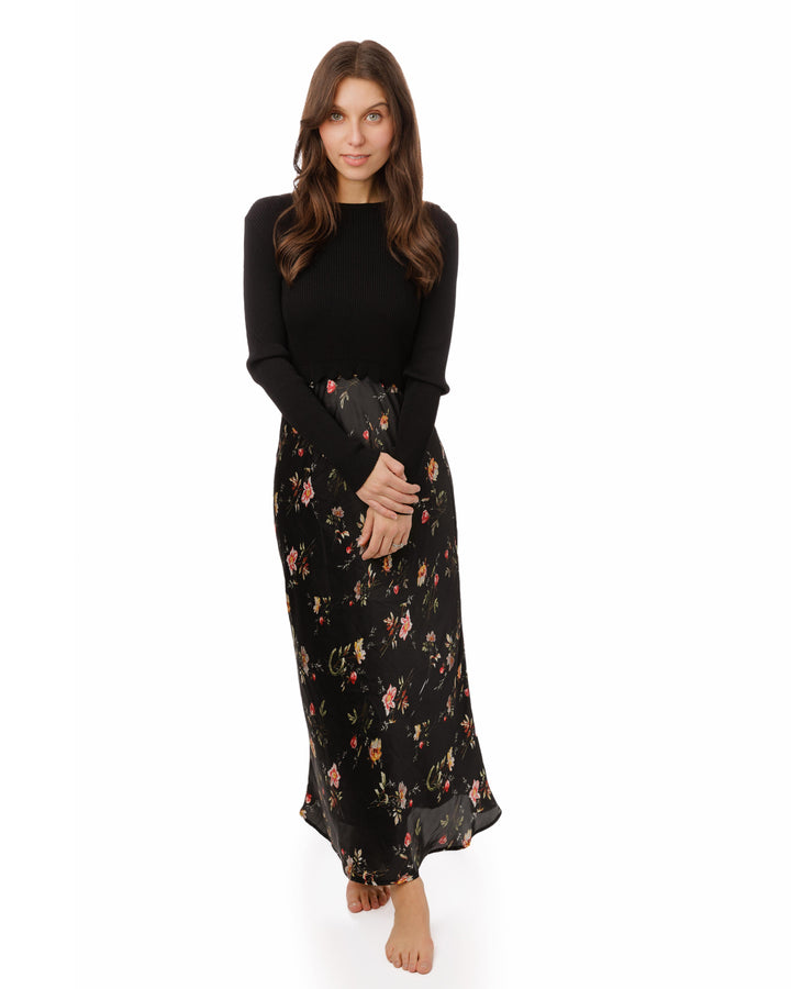 Black Base Flower Printed Skirt