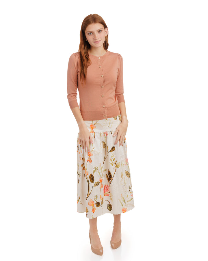 White Base Multicolor Plant Printed York Skirt