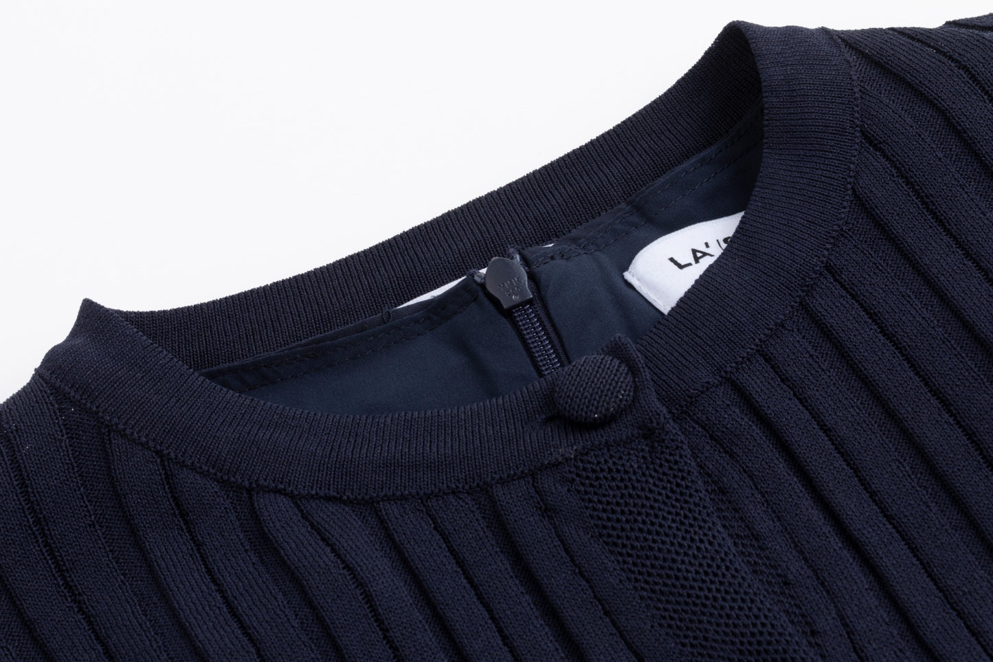 Navy Cotton Jumper With Knit Overlay