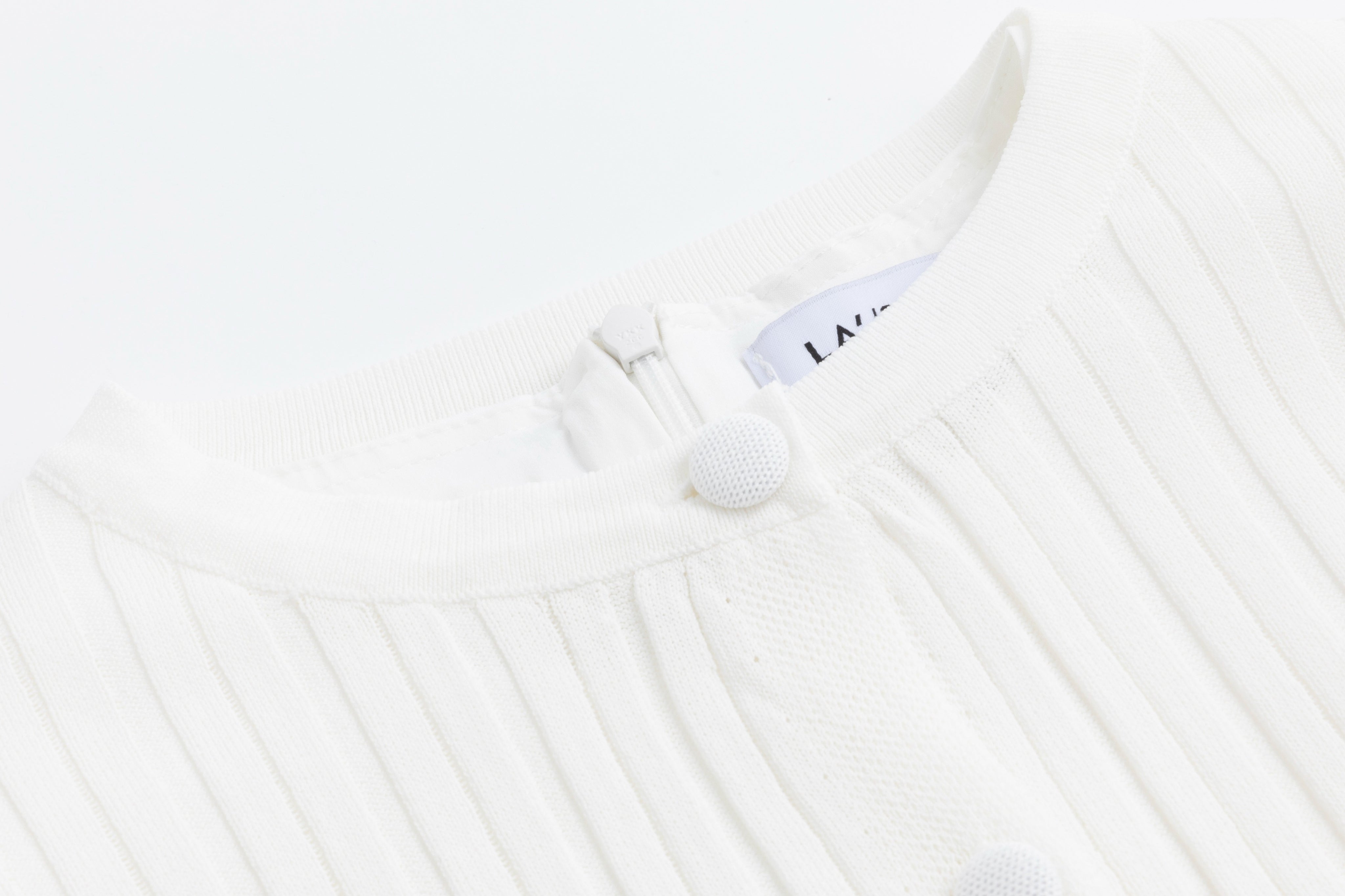 White Cotton Jumper With Knit Overlay