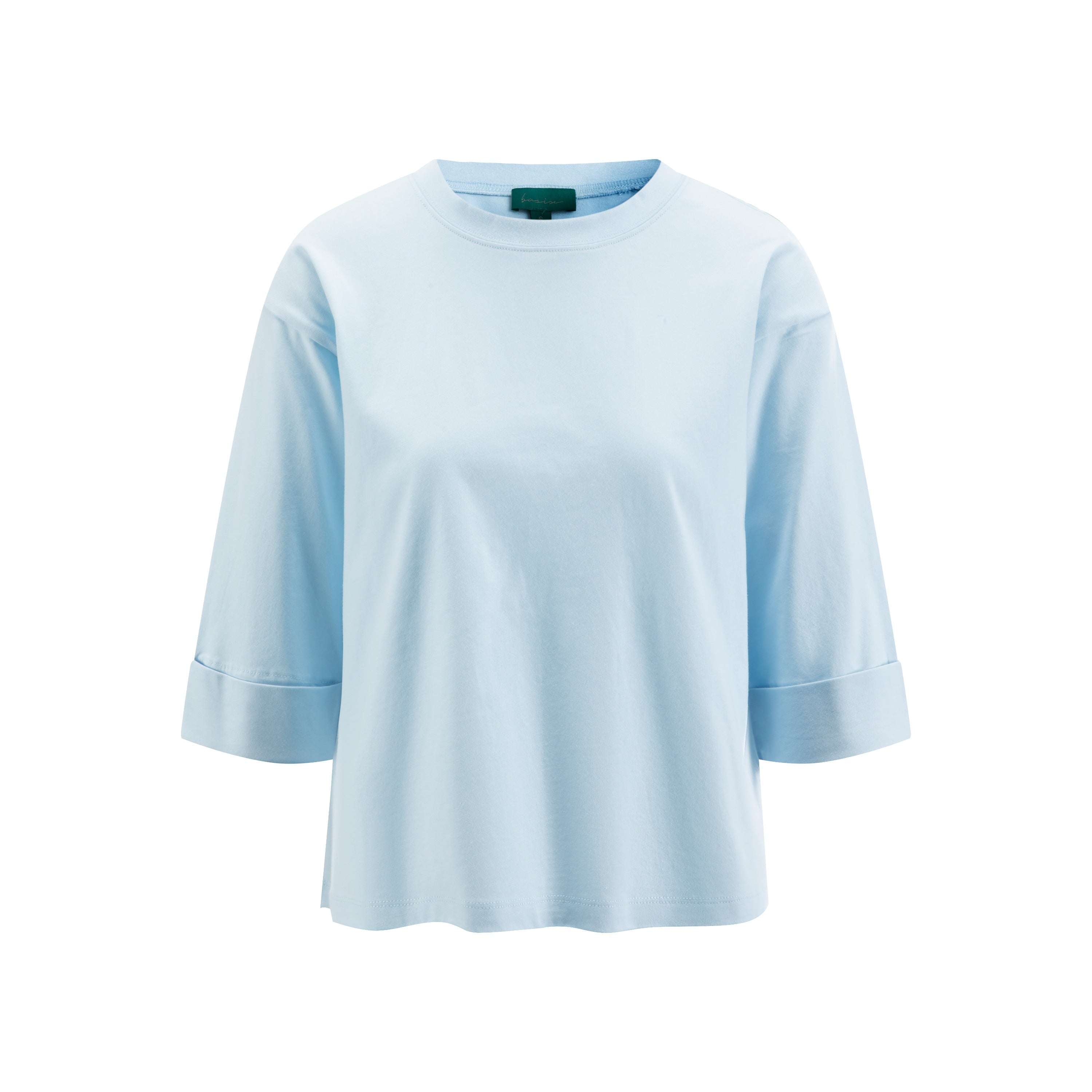 Boxy Fold Over Sleeve T-Shirt- Light Blue