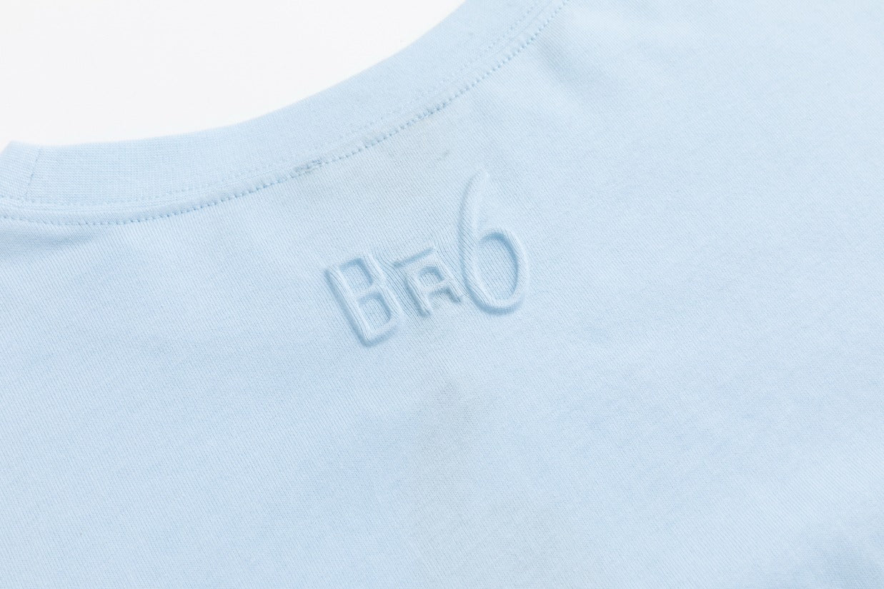 Boxy Fold Over Sleeve T-Shirt- Light Blue