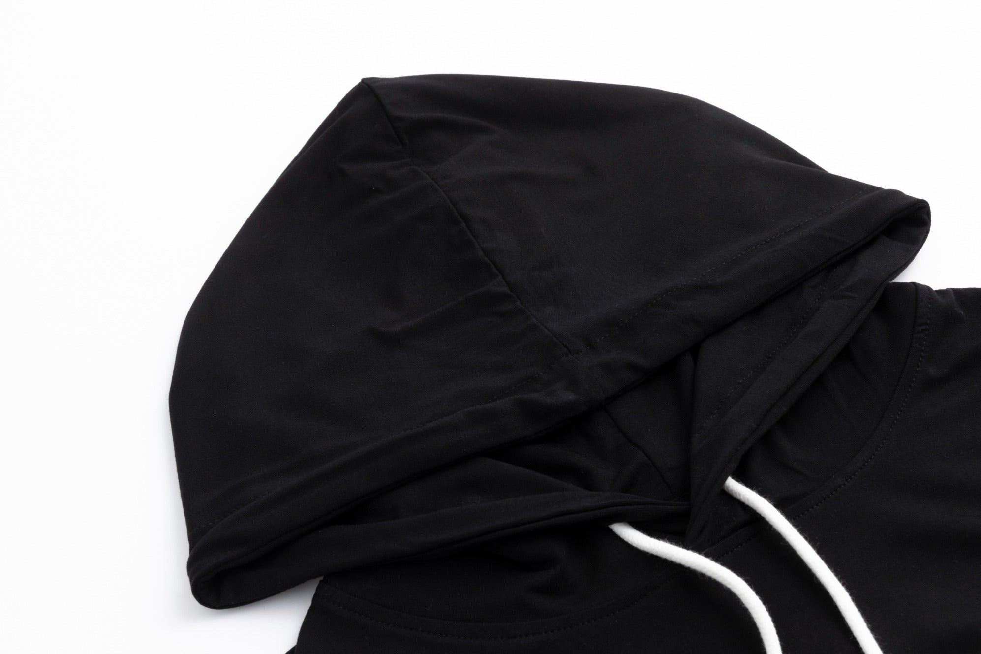 Drawstring Contrast Hoodie - Black