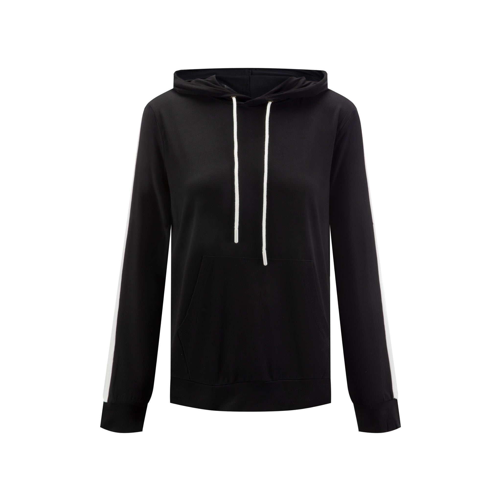 Drawstring Contrast Hoodie - Black