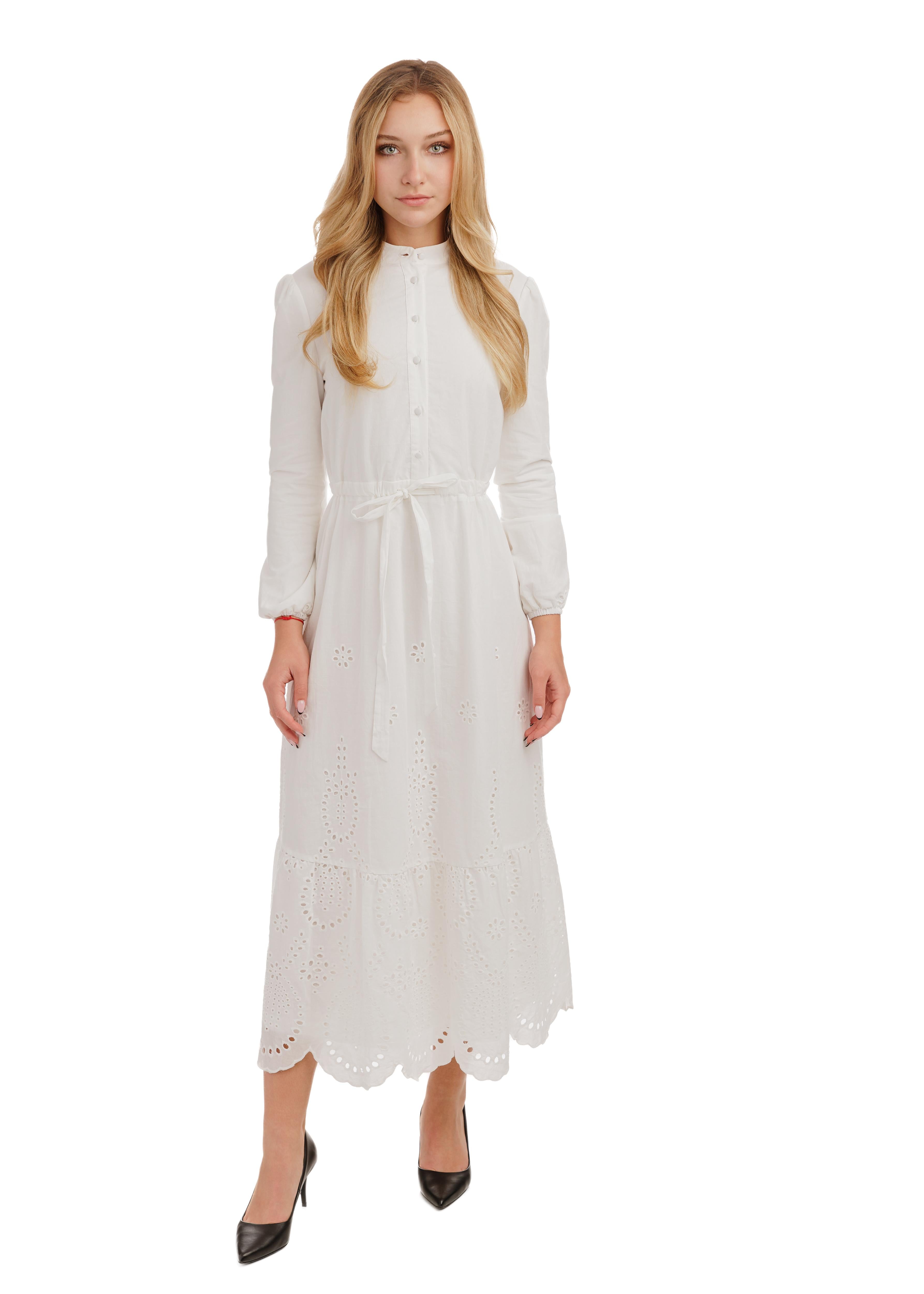 Solid White Eyelet Bottom Cotton Layer Dress