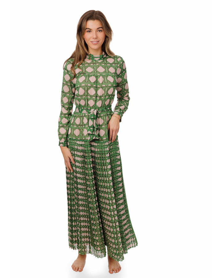 Pink/Green Geometry Printed Pleated Bottom Dress