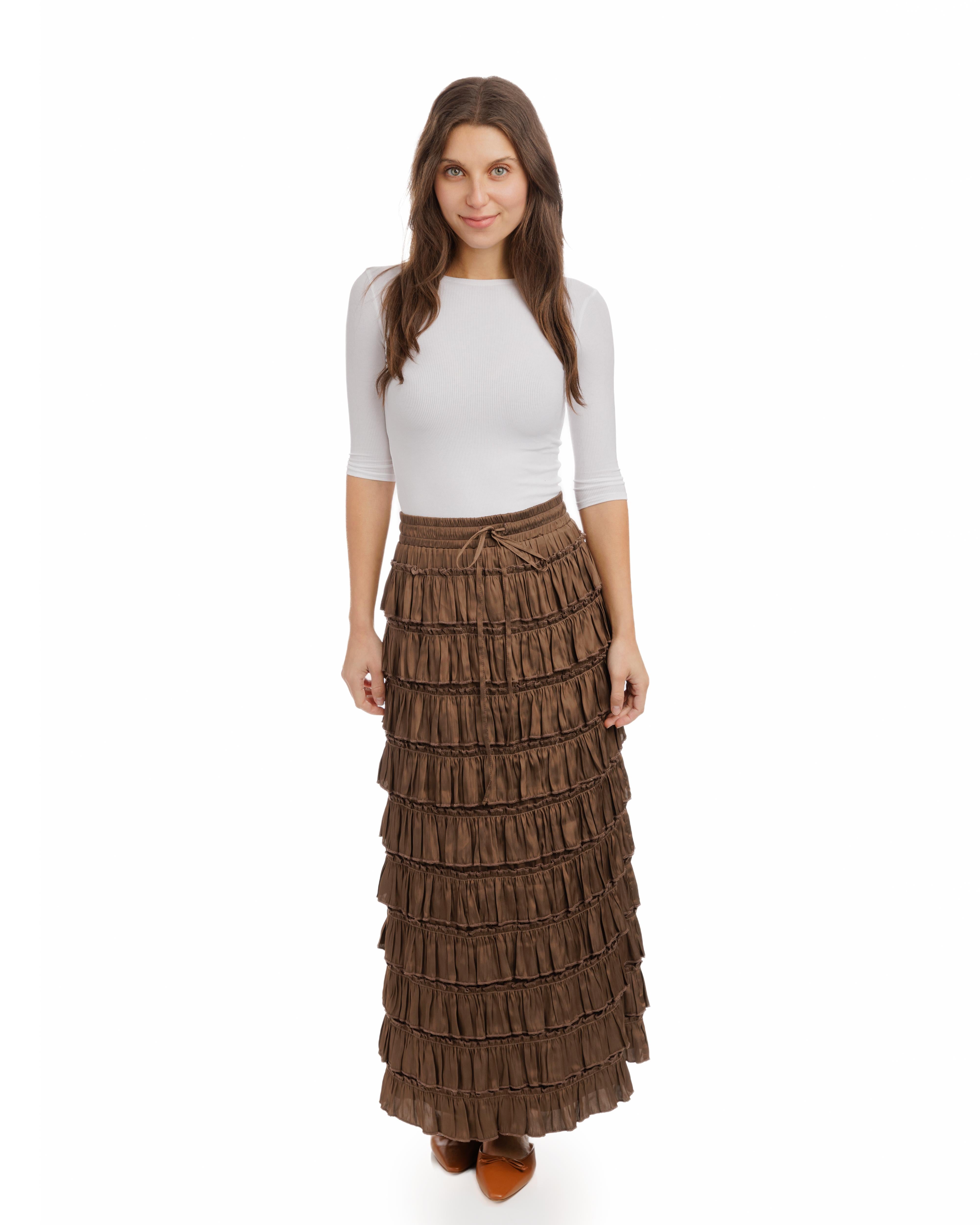 Brown Satin Ruffle Cake Skirt