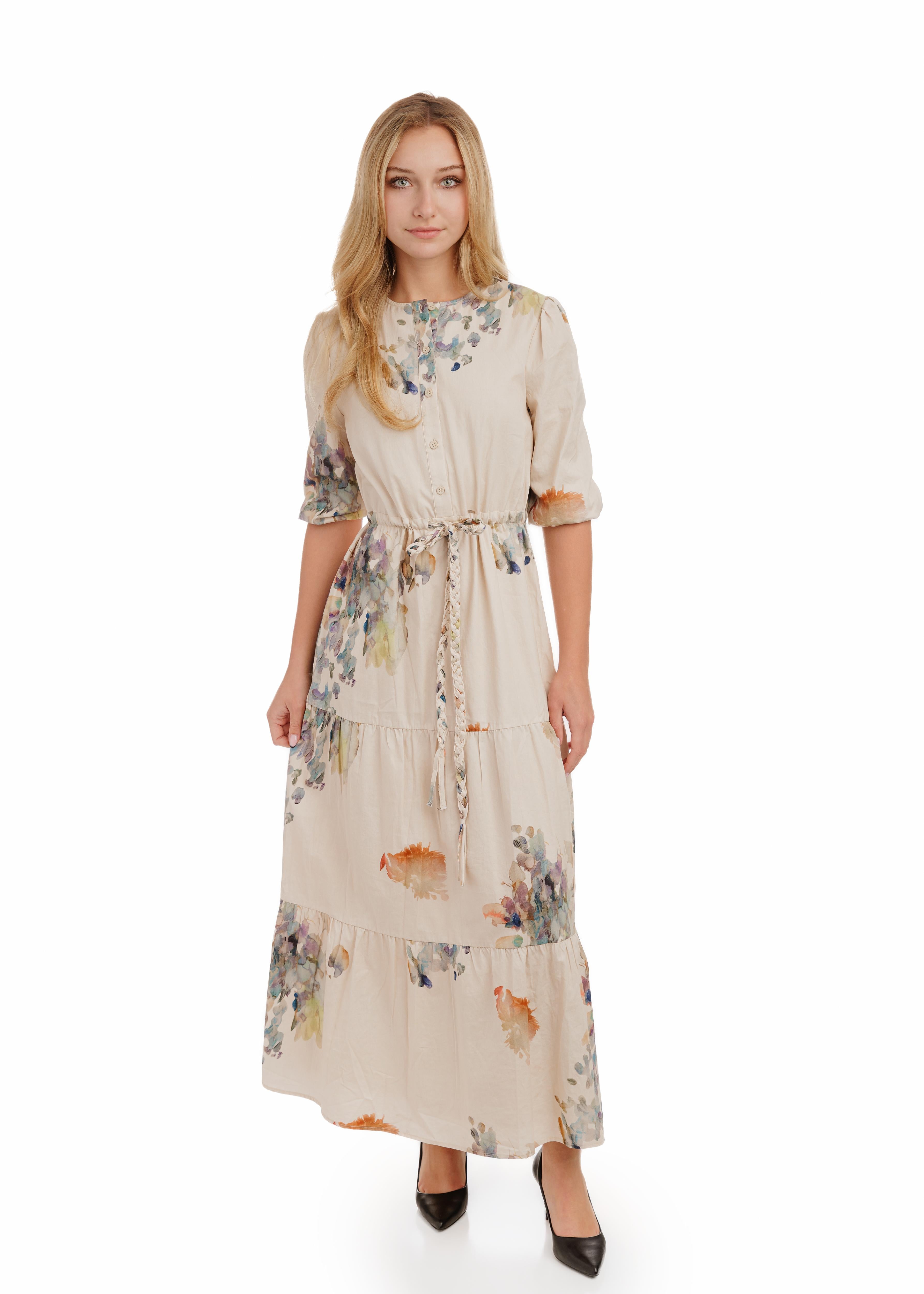 Beige Multicolor Printed Layer Dress