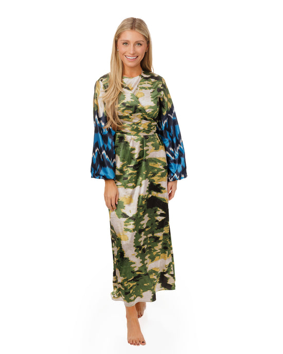 Green And Blue Satin Camo Dress