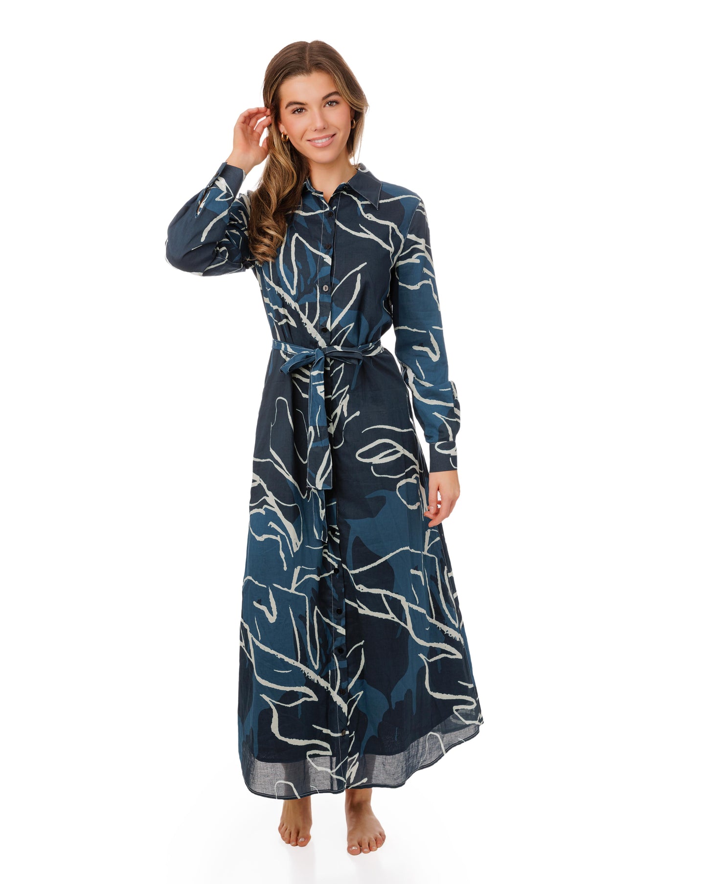 Navy And White Abstract Print Dress