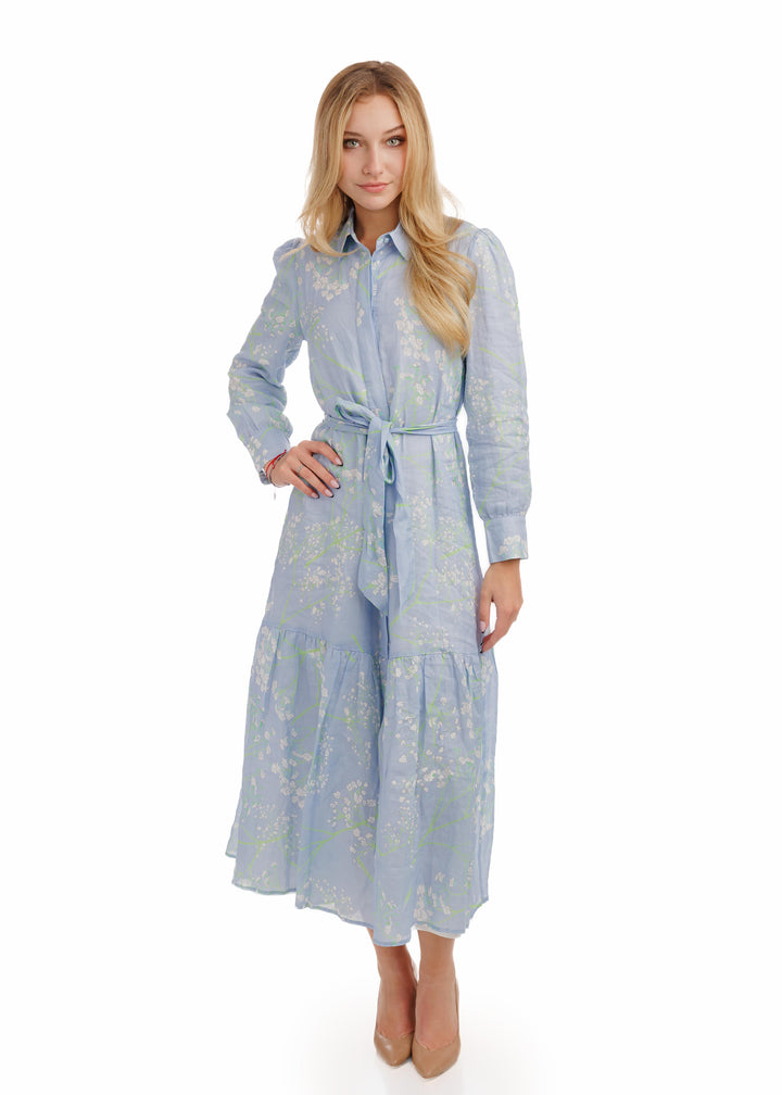 Light Blue Printed Linen Dress