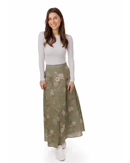 Green And Brown Floral Skirt