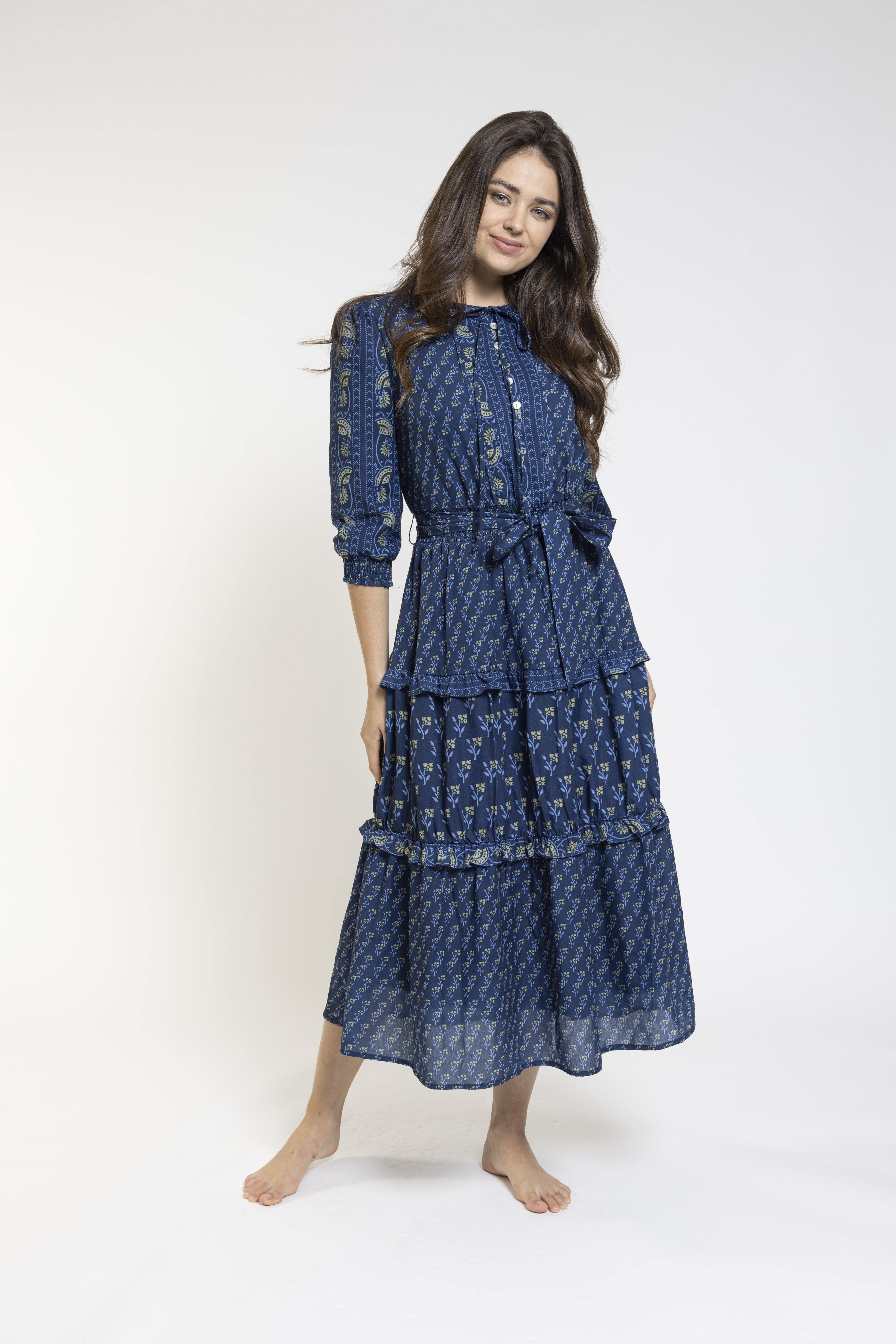 Two-Ruffled-Layer Dress With Neck Tie And Waist Tie