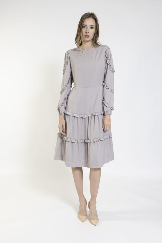 Botton And Sleeve Ruffle Dress