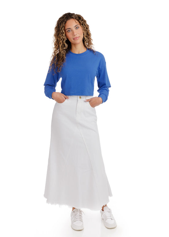 Denim Solid Wash Skirt - White