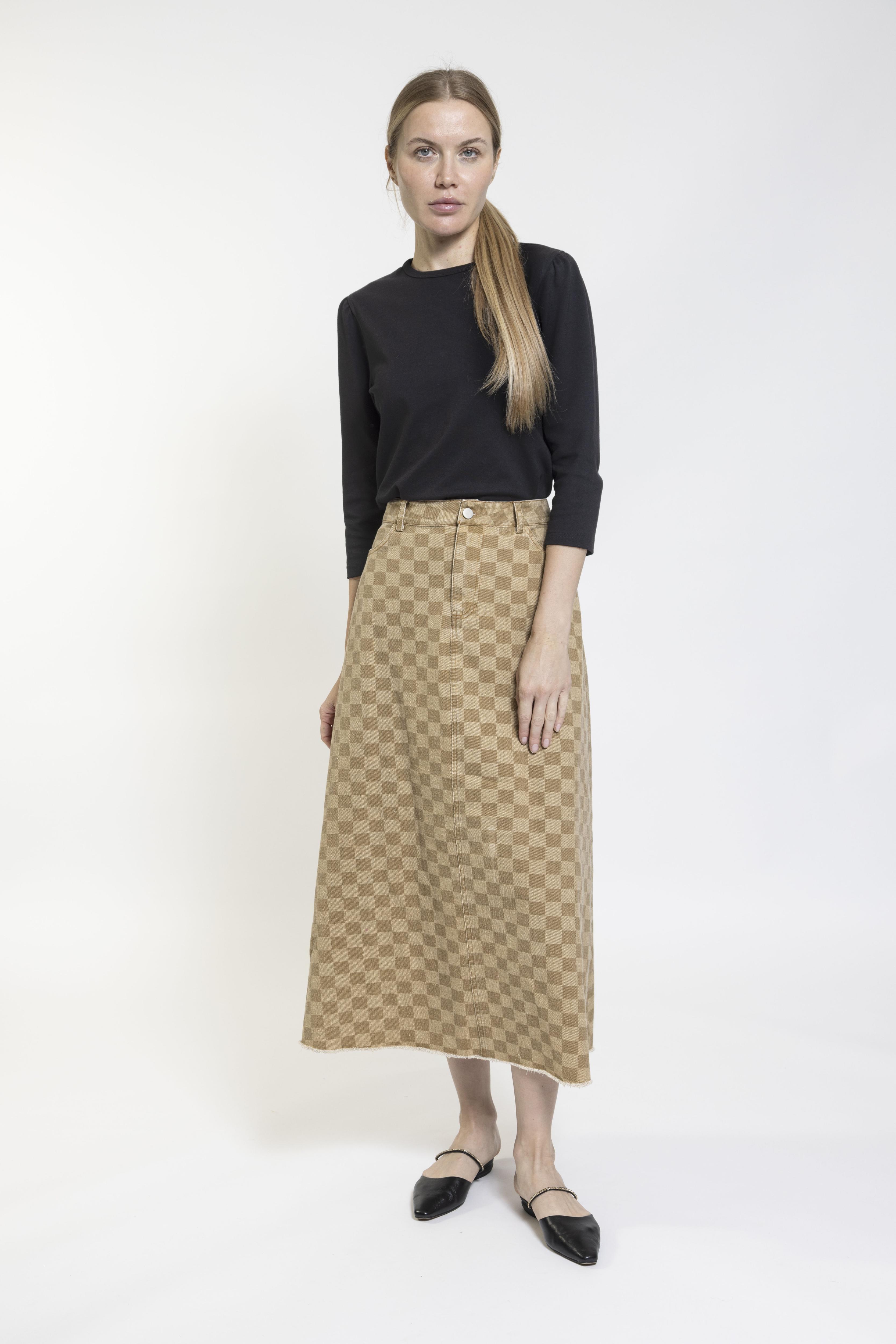 Tan Square Denim Skirt - WS231026-C